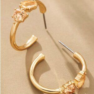 By Anthropologie Double Stone Midi Hoop Earrings